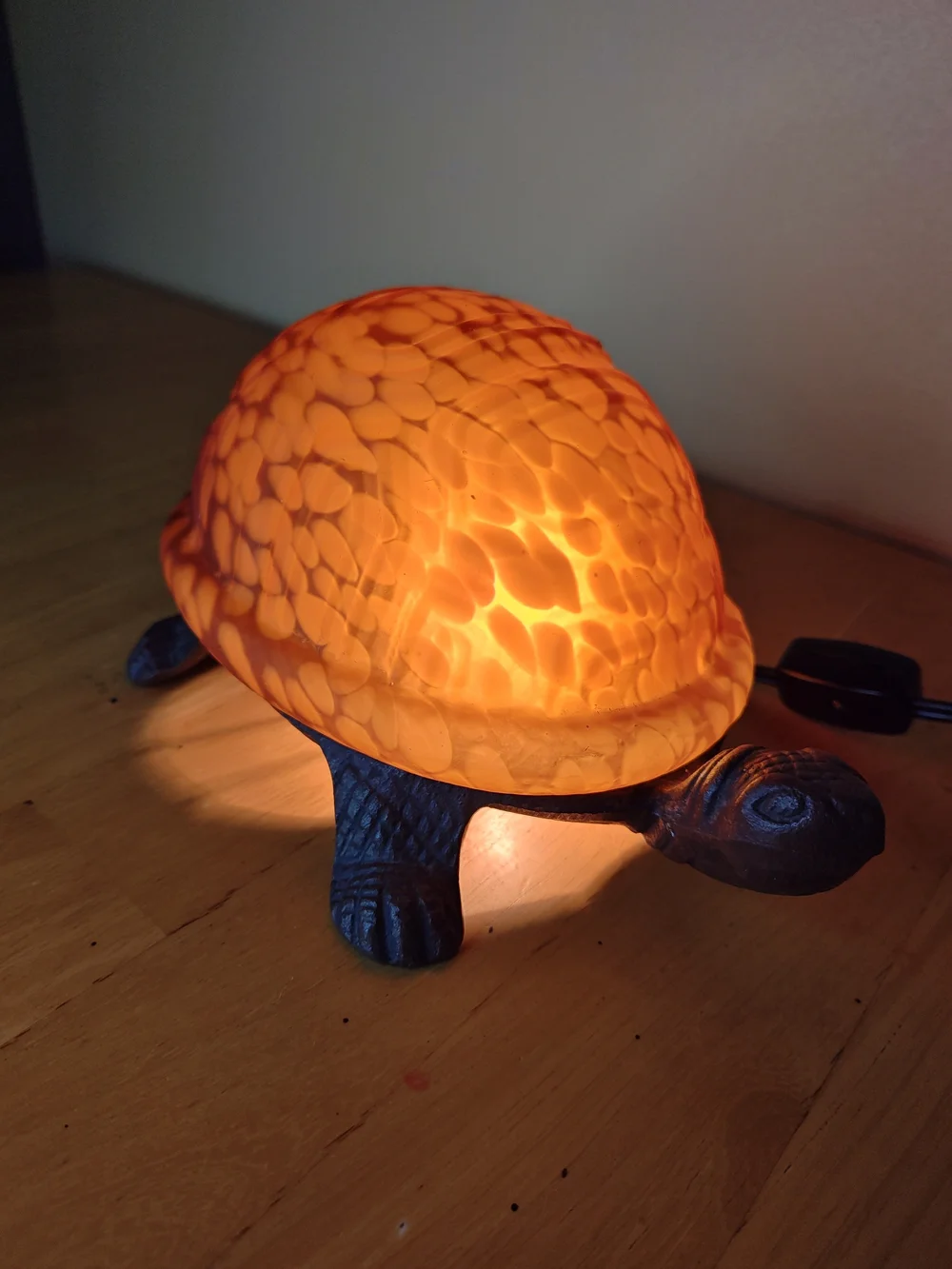 Vintage Amber Glass Turtle Lamp Cast Iron Base Tiffany Style Accent Nightlight
